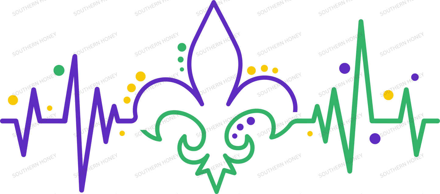 Mardi Gras Fleur De Lis Heart Beat
