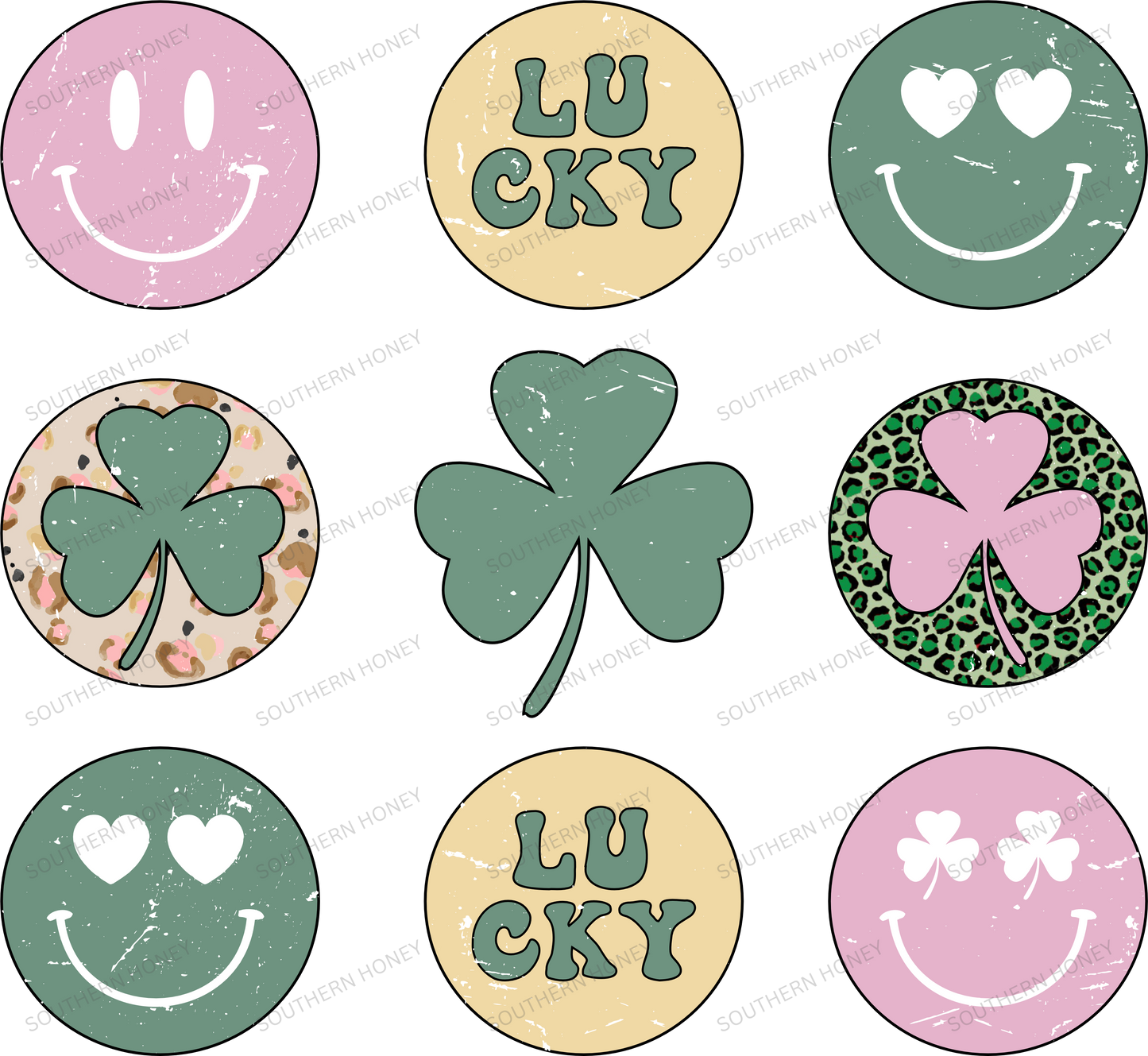 St. Patrick's Day Smiley Shamrocks Distressed
