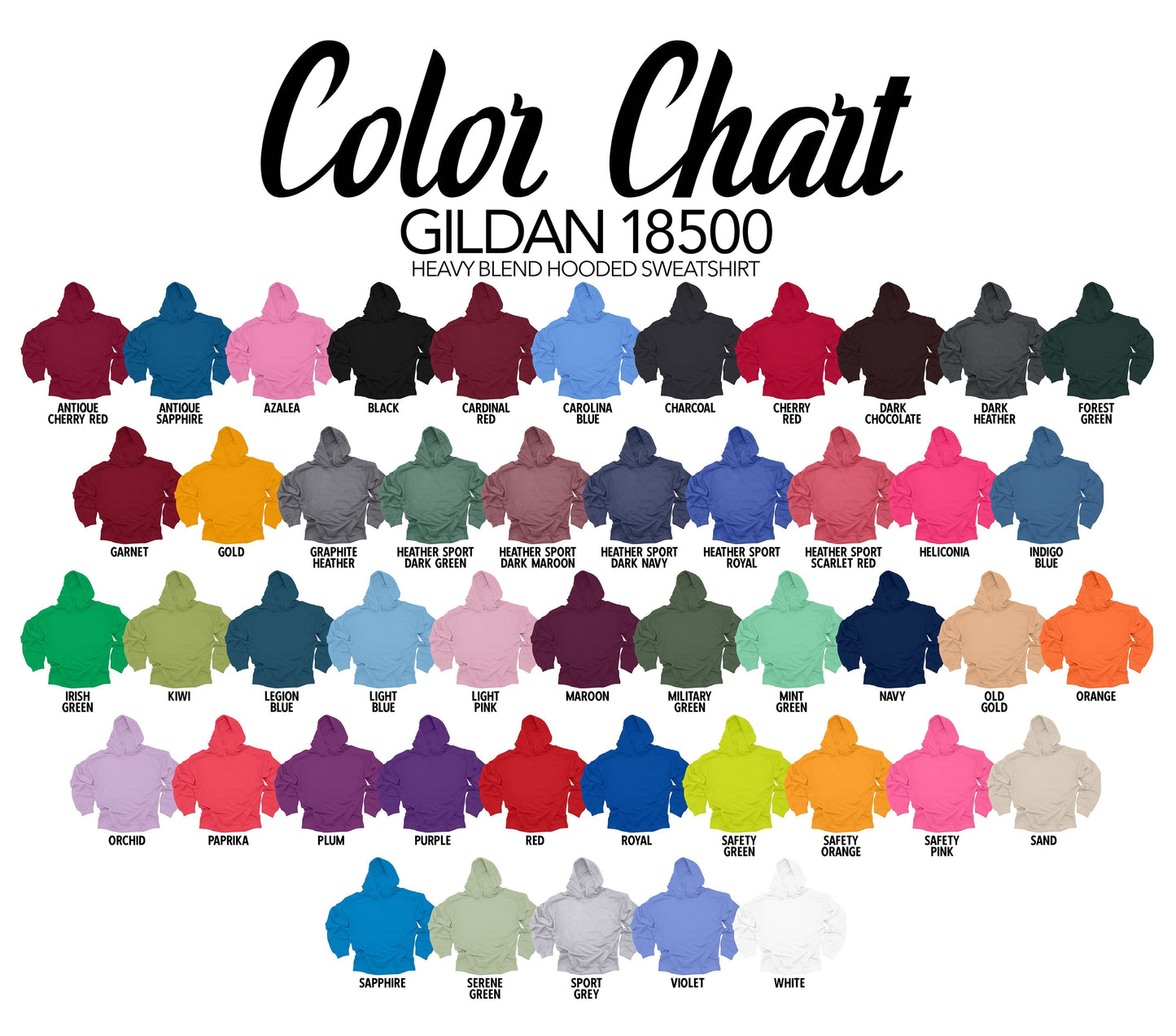 Gildan Hoodie Color Chart