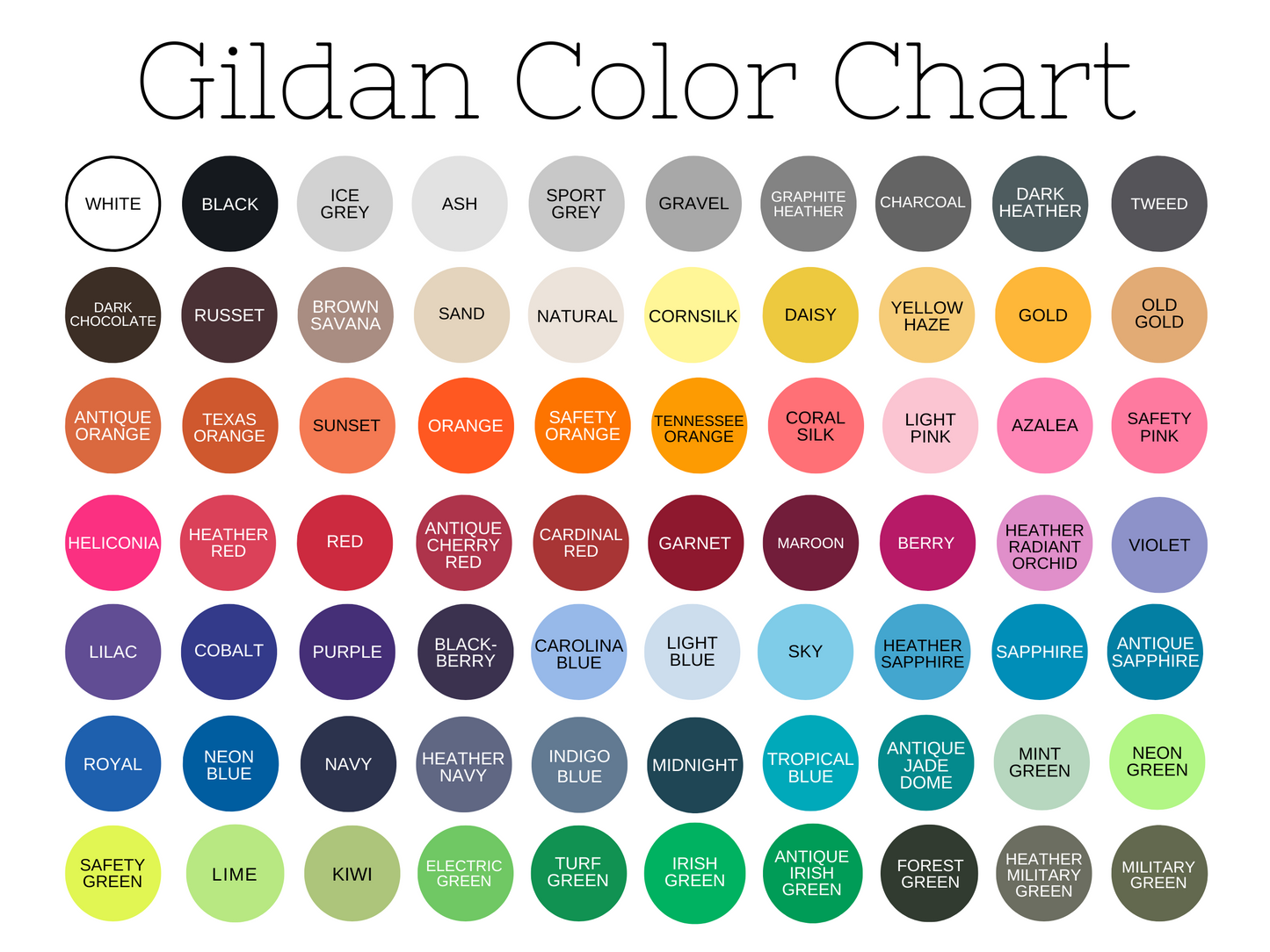 Gildan Heavy Cotton Color Chart